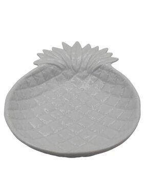 White Ceramic Pineapple Trinket Candy Serving Bowl Dish Coastal Hospitality